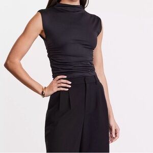 NWT LOFT Black Ruched Sleeveless Top
